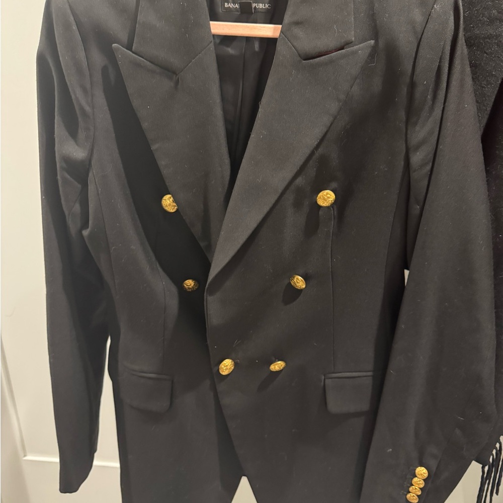 Banana Republic Black Captain Blazer 100% Wool with Gold Buttons size 12T